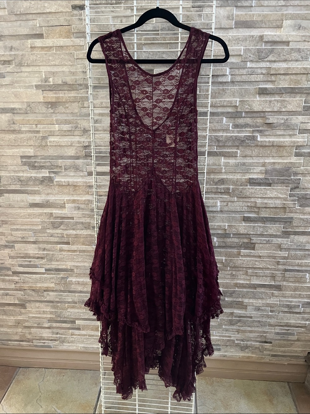 Free People Wine Lace High-Low Sleeveless Dress